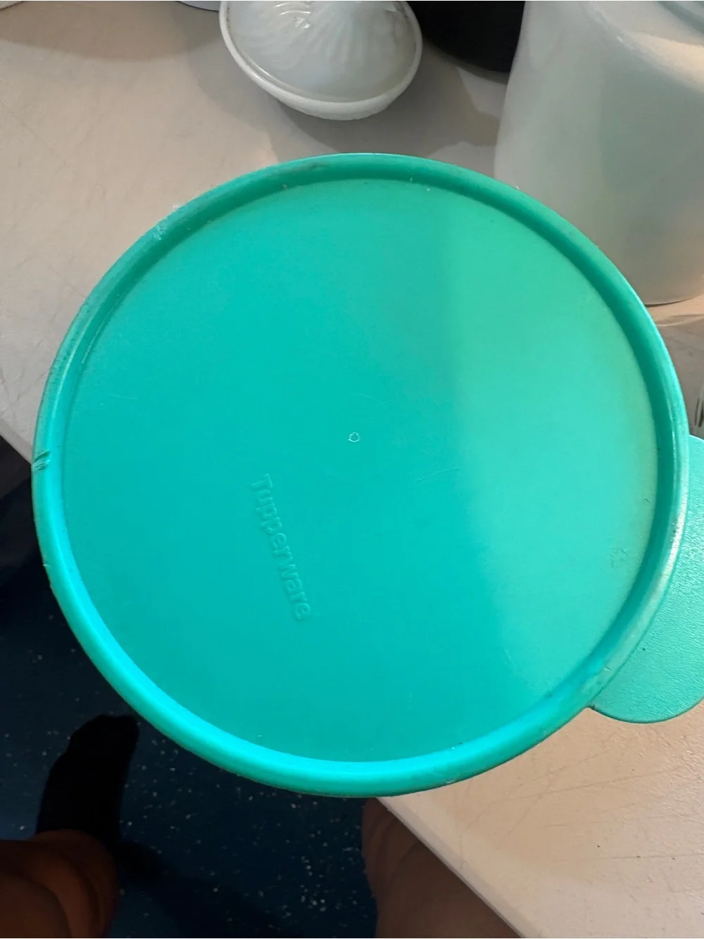 Vintage Tupperware Aqua Round Food Storage Container 5”x7”